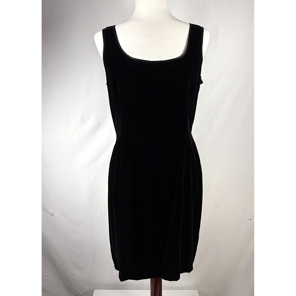 Laura Ashley Black Velvet Dress Women Size 8 Sleeveless Sheath Silk Blend Party